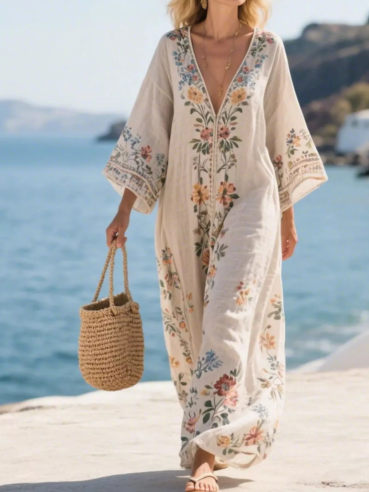 Full Size Printed V-neck Maxi Dress Plus (3)