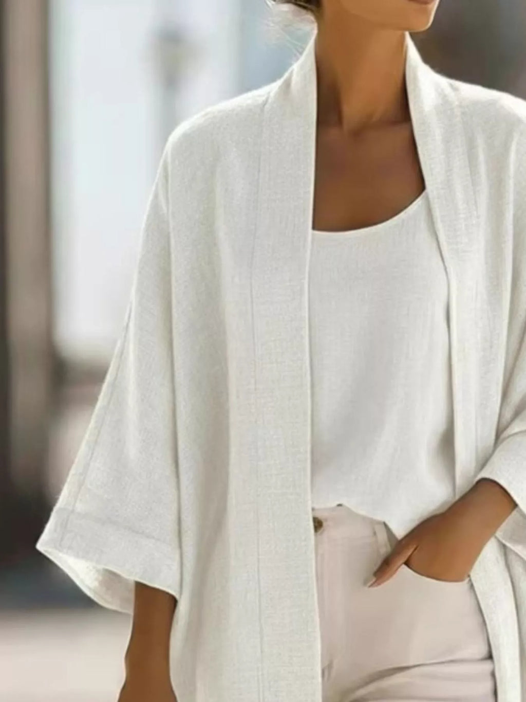 Full Size Open-front Cardigan Matching Tank Top Set Plus (7)