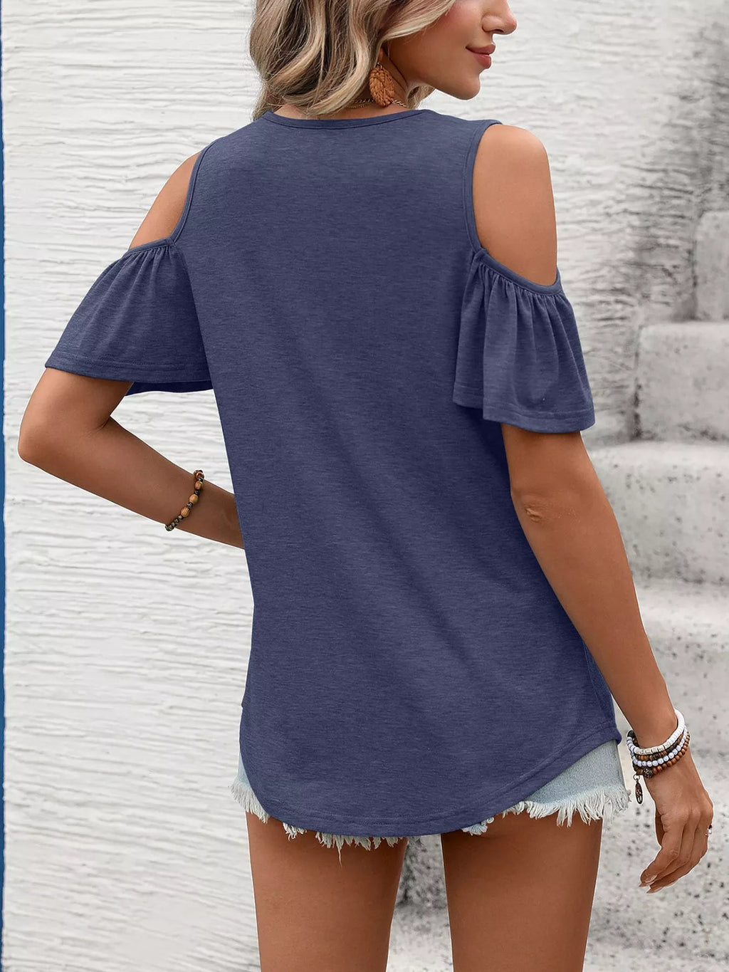 Cold Shoulder V-neck T-shirt (28)