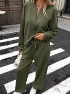 Half Zip Sweatshirt Wide-leg Pants Set (2)