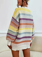 Rainbow Striped Drop Shoulder Oversized Sweater (3)