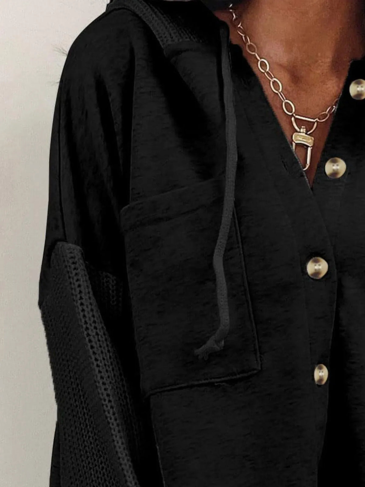 Drawstring Button Front Hoodie (9)