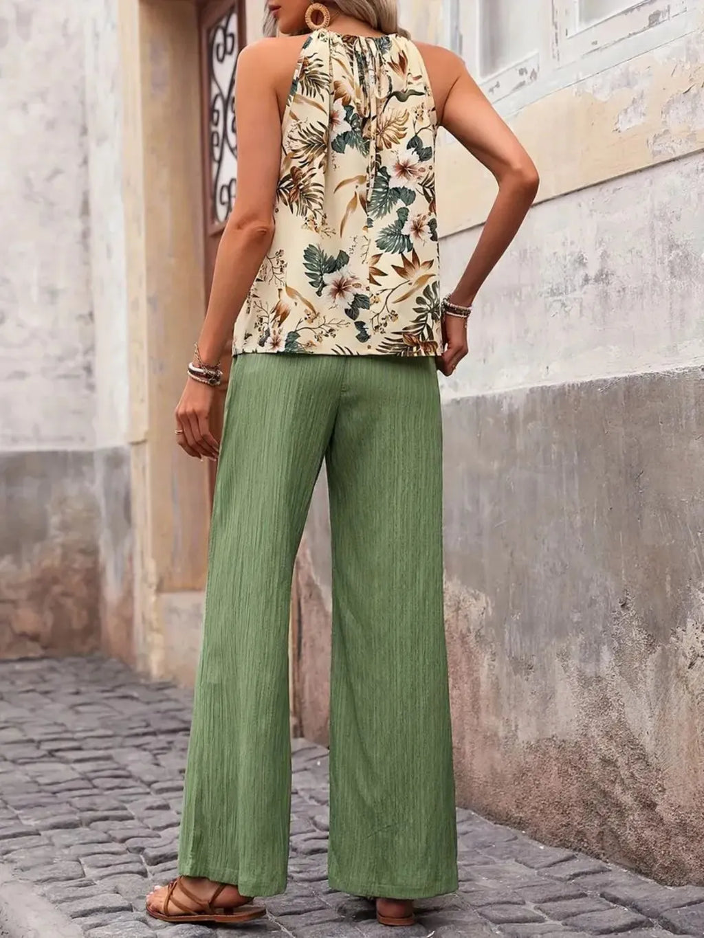 Printed Tank Top Wide Leg Pants Set (30)