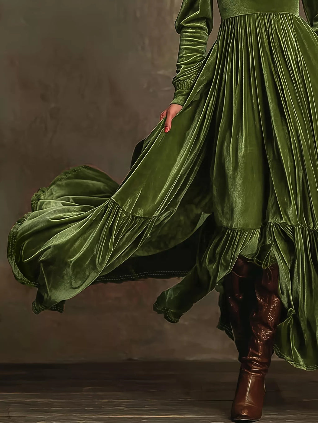 Ruffled Hem Long Sleeve Dress (4)