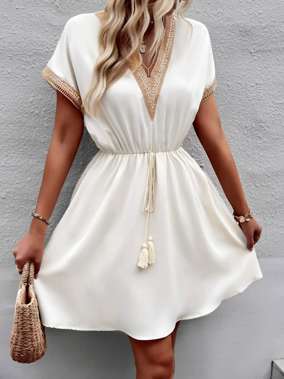 V-neck Short Sleeve Mini Dress (5)