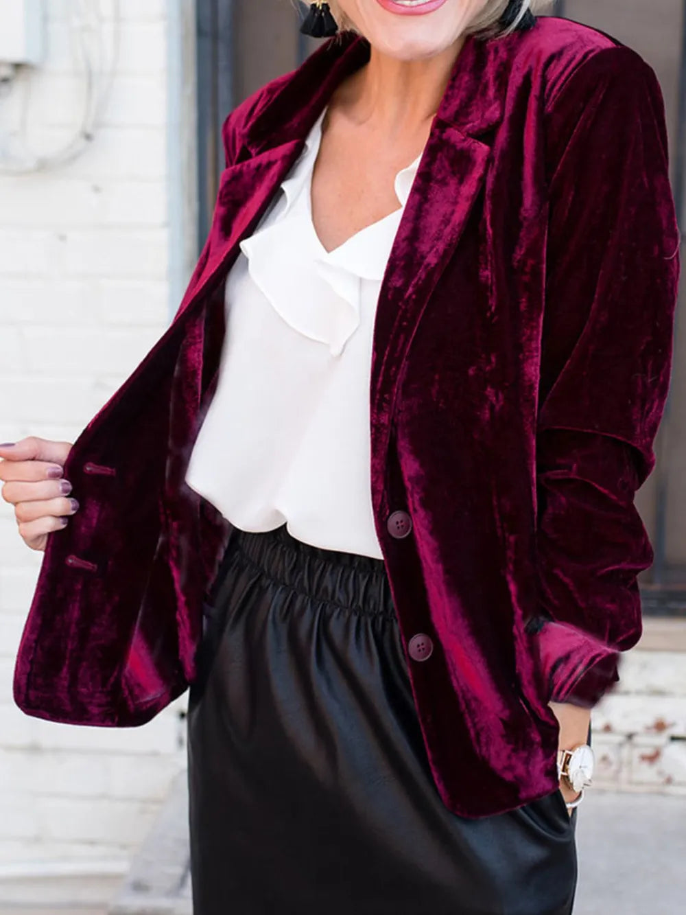 Button Up Lapel Collar Blazer (8)
