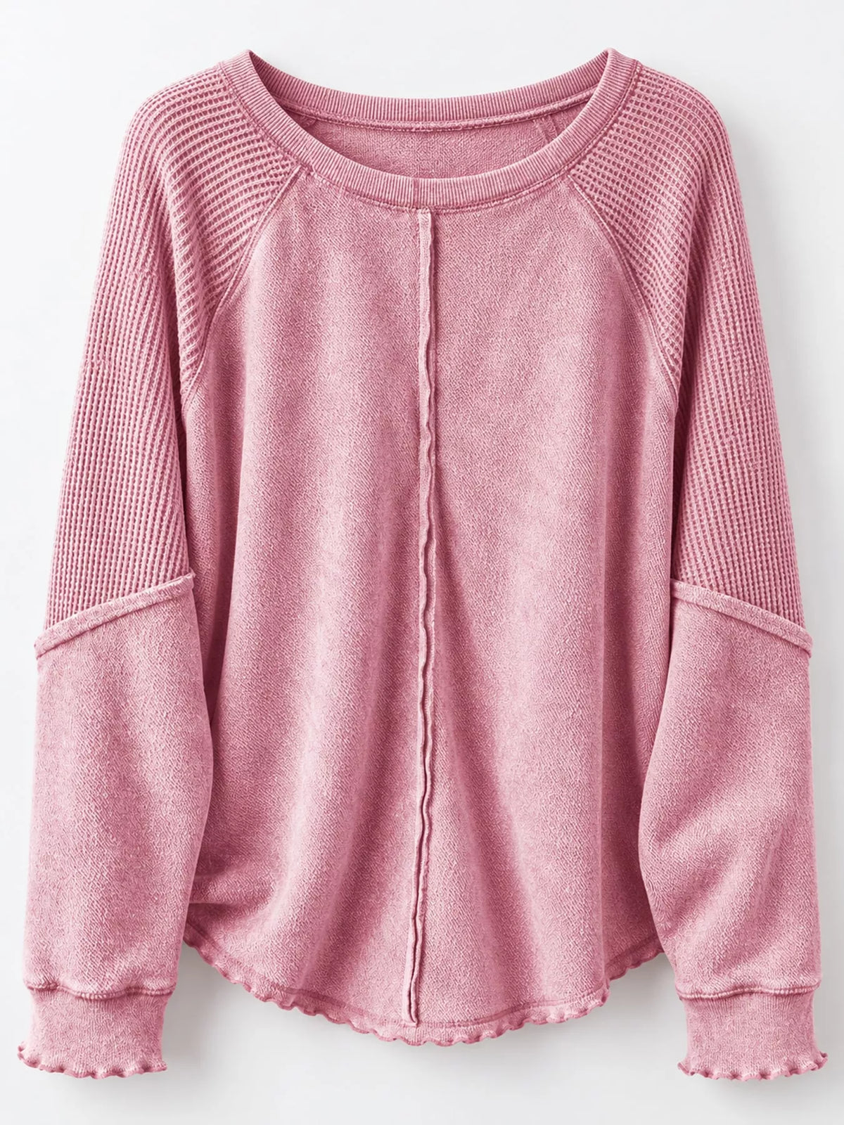 Waffle Knit Raglan Sleeve Sweatshirt (15)
