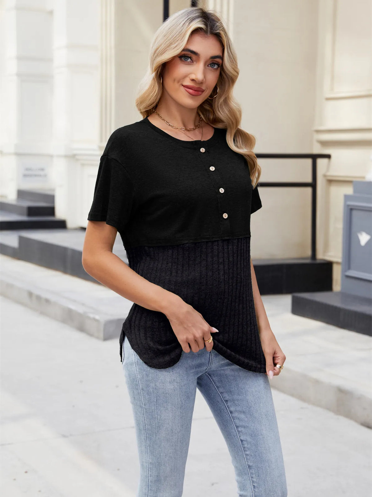 Two-tone Short Sleeve Top (18)