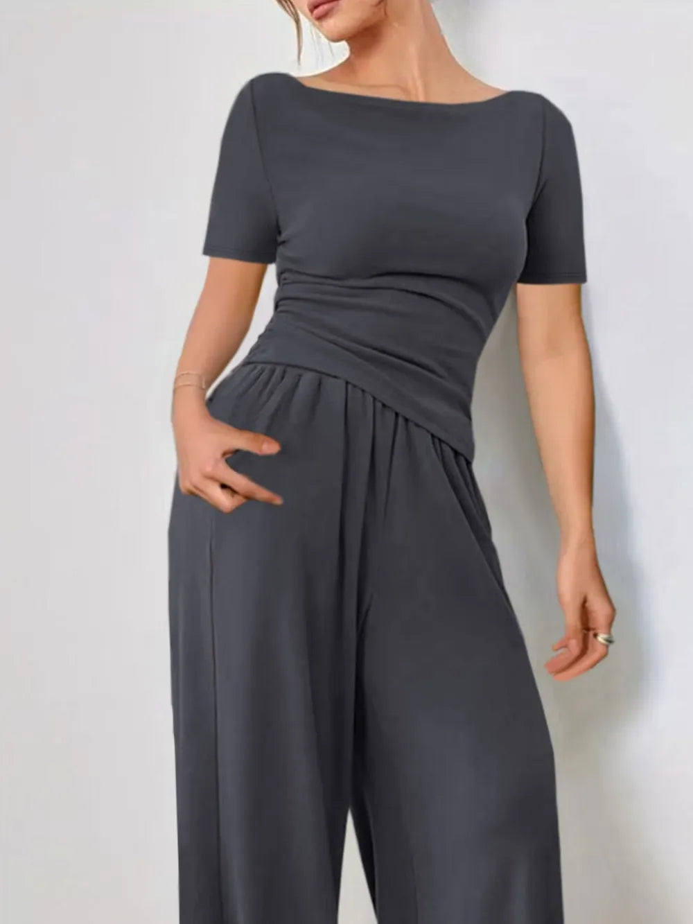 Round Neck Short Sleeve T-shirt Pants Set (6)