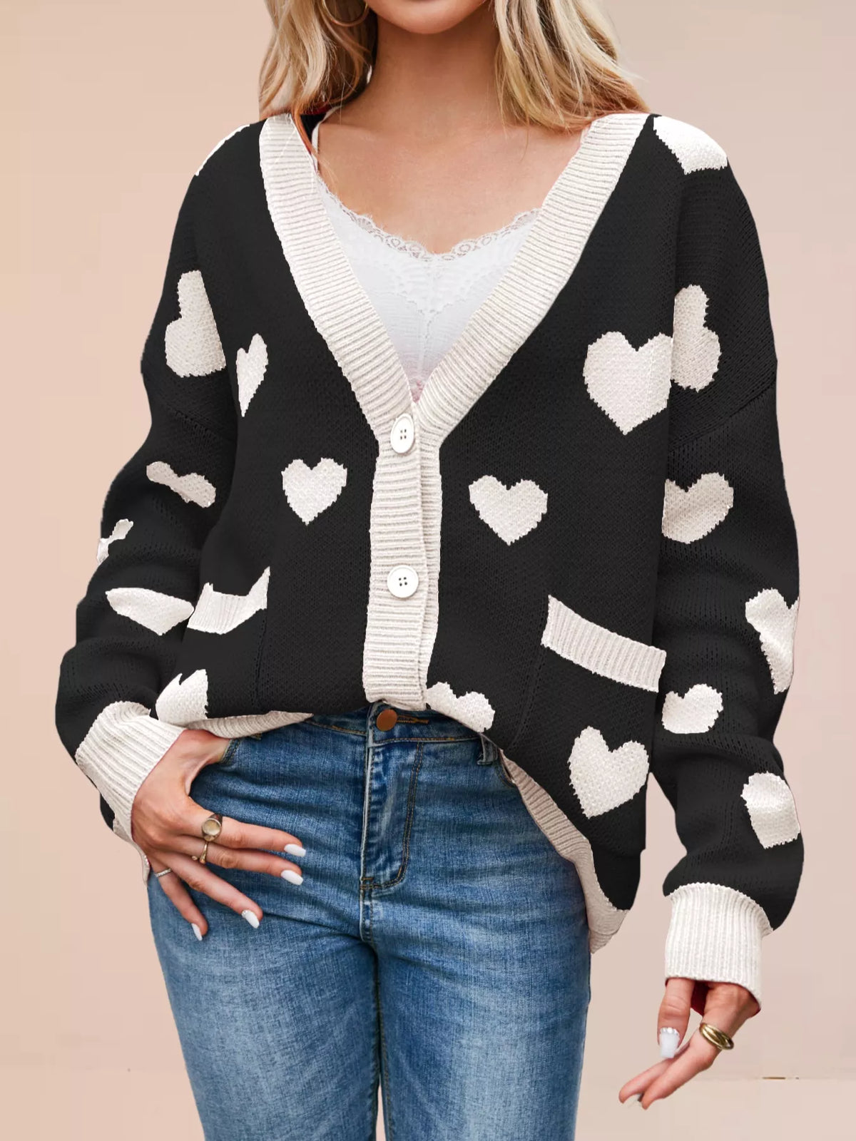 Heart Pattern Button-up Knit Cardigan (16)