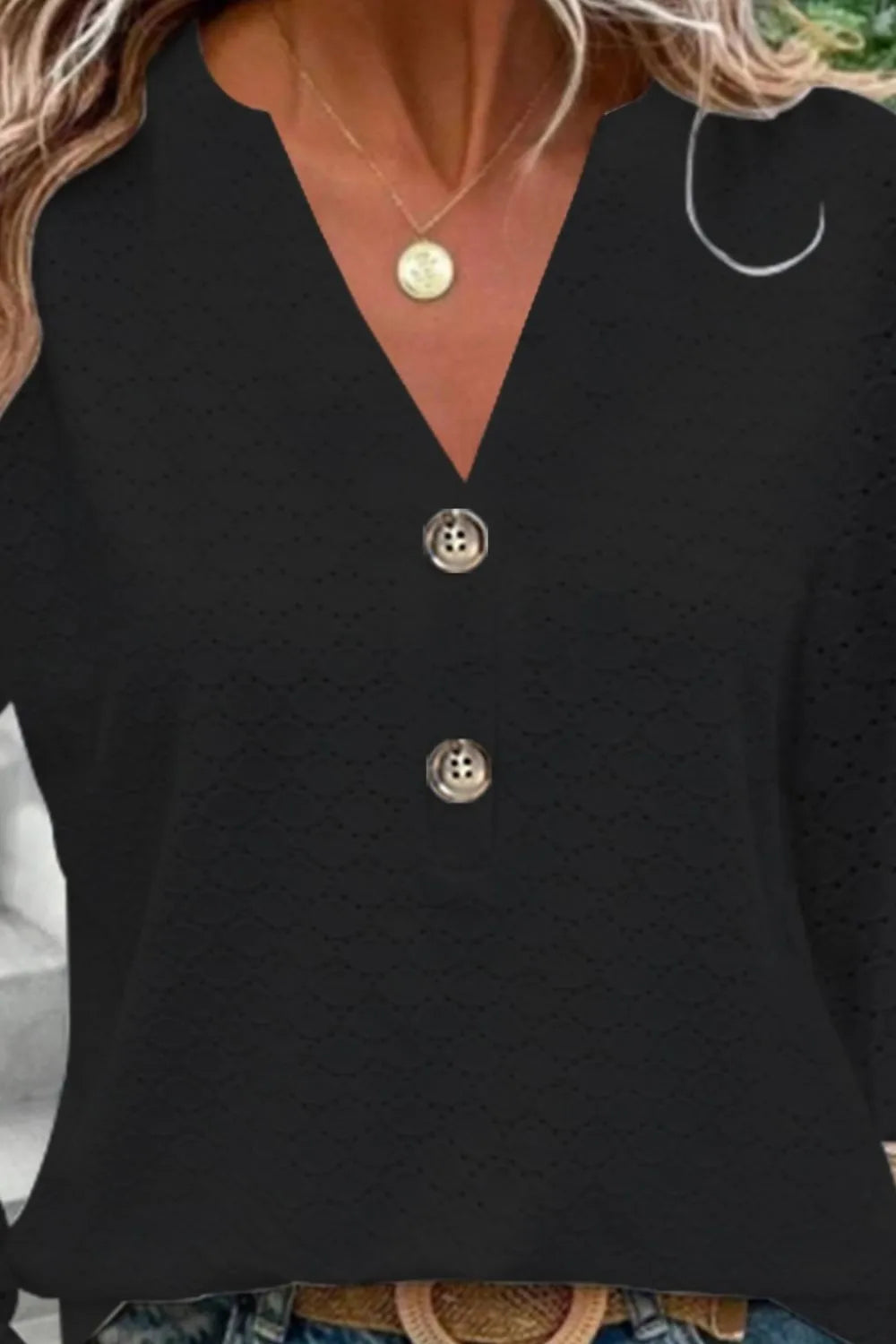 Eyelet Notched Long Sleeve T-shirt (12)