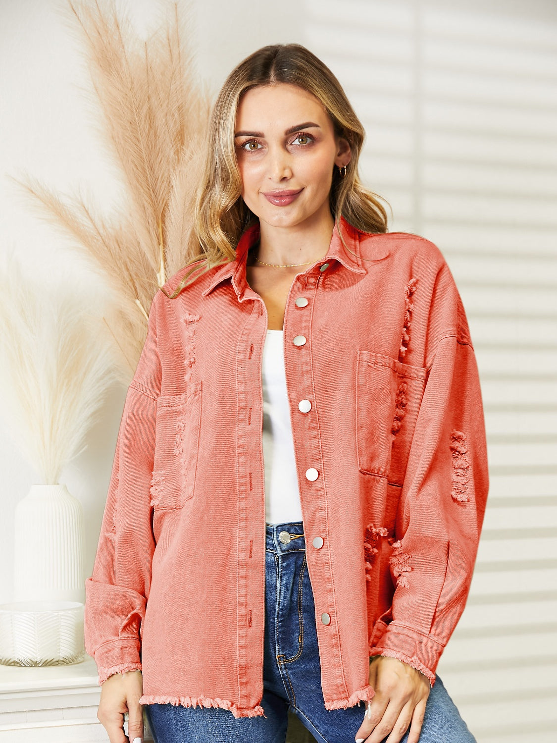 Distressed Raw Hem Denim Jacket (10)