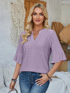 Eyelet Notched Half Sleeve T-shirt (20)