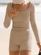 Scoop Neck Long Sleeve Top Shorts Set (4)