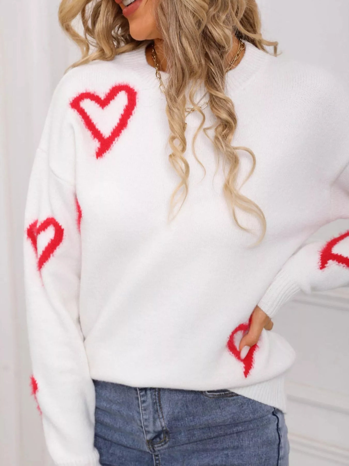 Valentine's Day Heart Print Crew Neck Sweater (11)