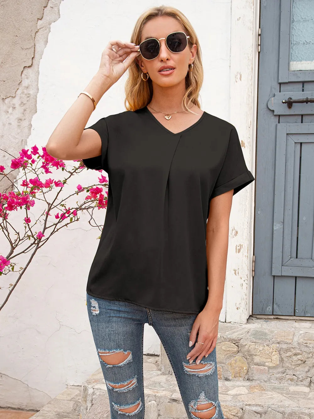 V-neck Short Sleeve T-shirt (5)