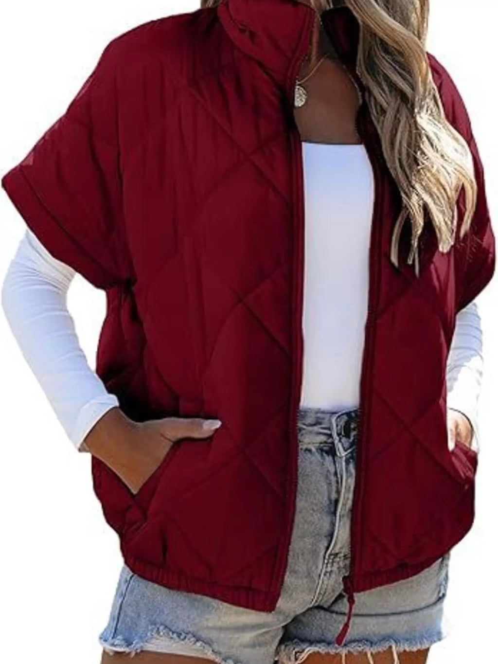 Quilted Zip Up Short Sleeve Winter Coat (23)