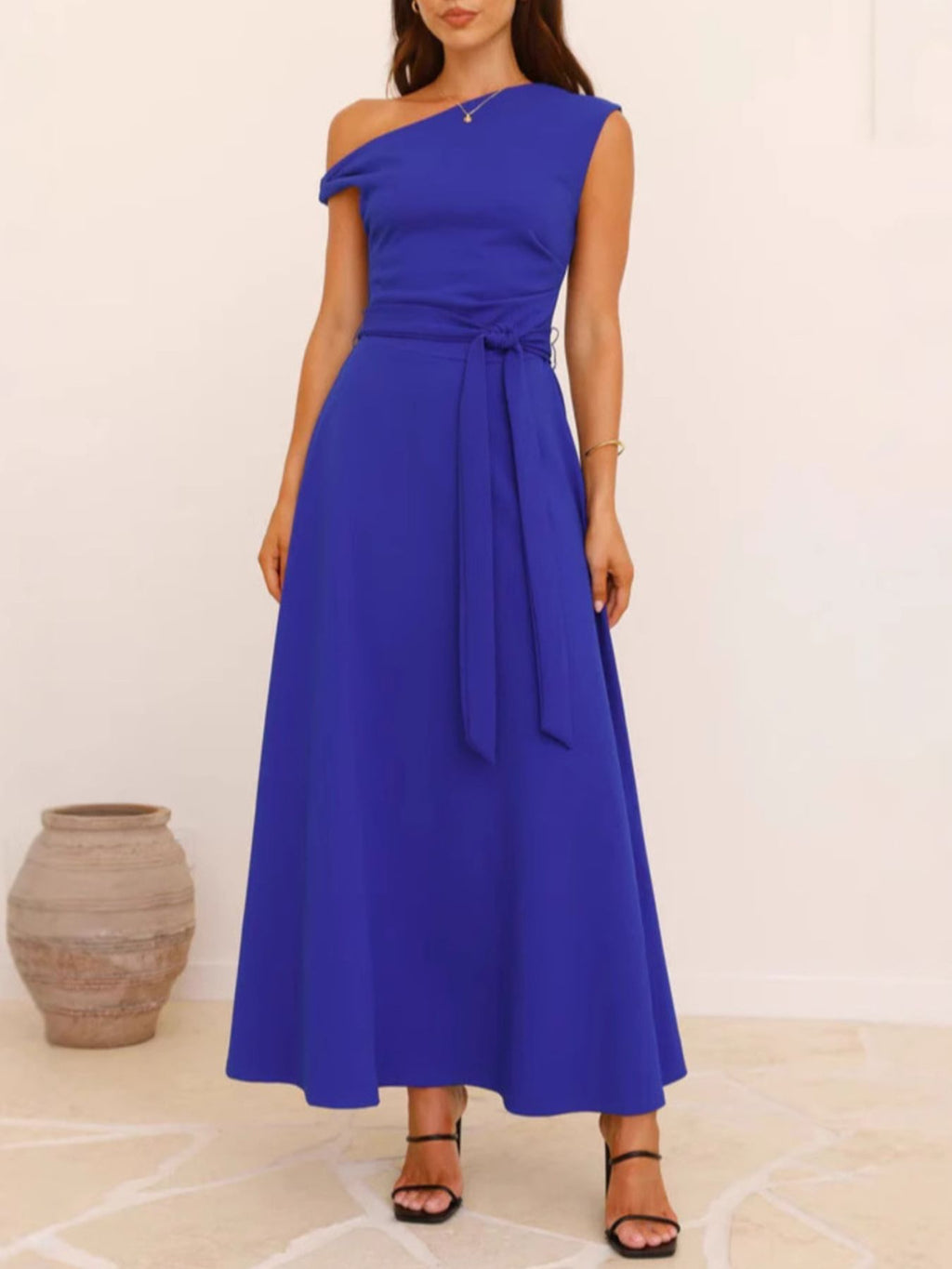 Single Shoulder Tie Waist Maxi Dress (9)