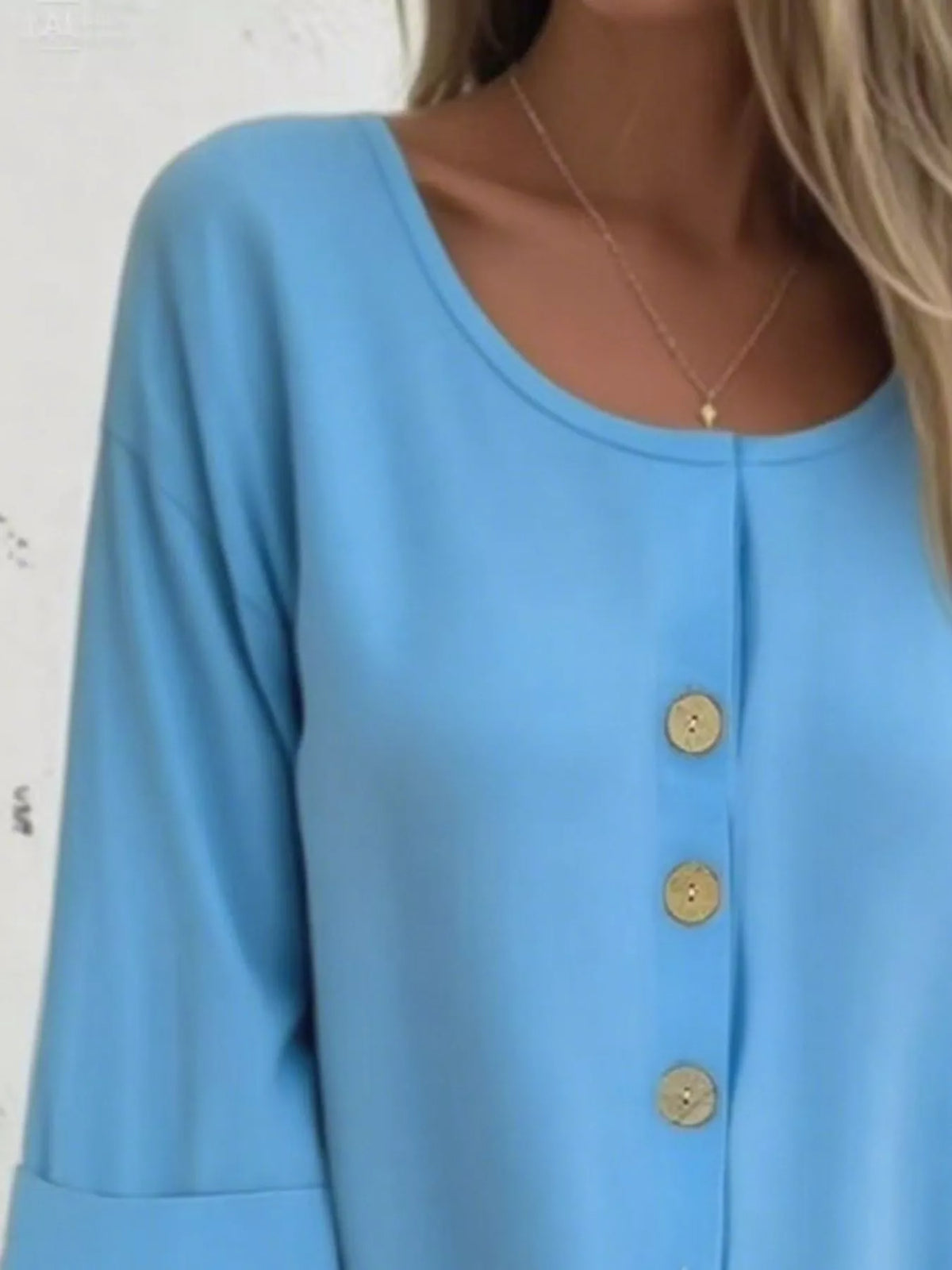 Full Size Button-front 3/4 Sleeve Casual Blouse Plus (14)