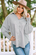 Striped Lantern Sleeve Collared Shirt (18)