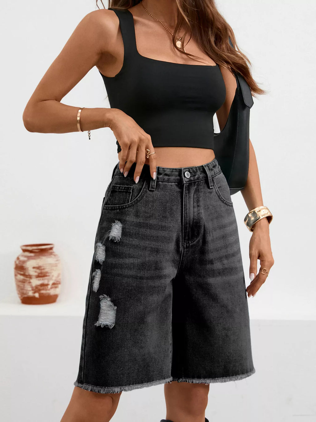 Ripped Frayed Hem Denim Shorts (16)