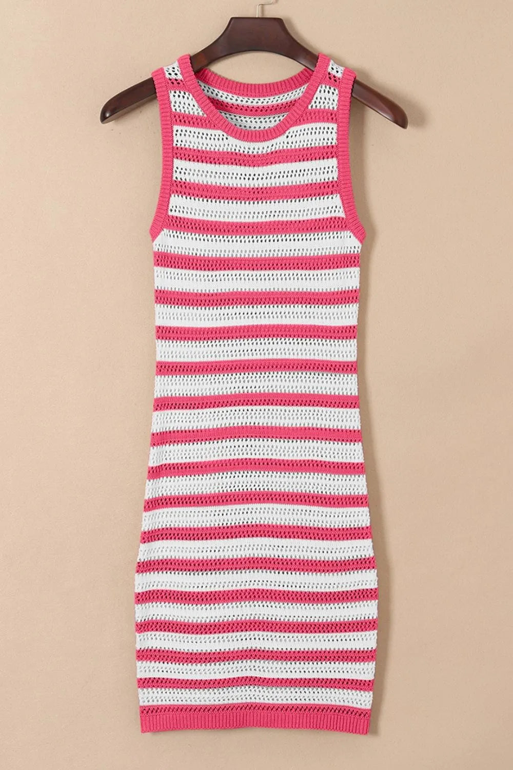 Stripe Hollowed Knit Sleeveless Sweater Dress (8)