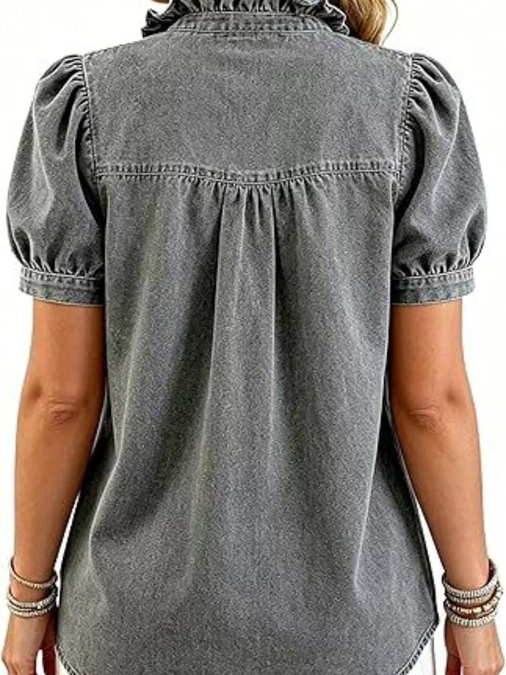 Frill Puff Sleeve Denim Top (7)