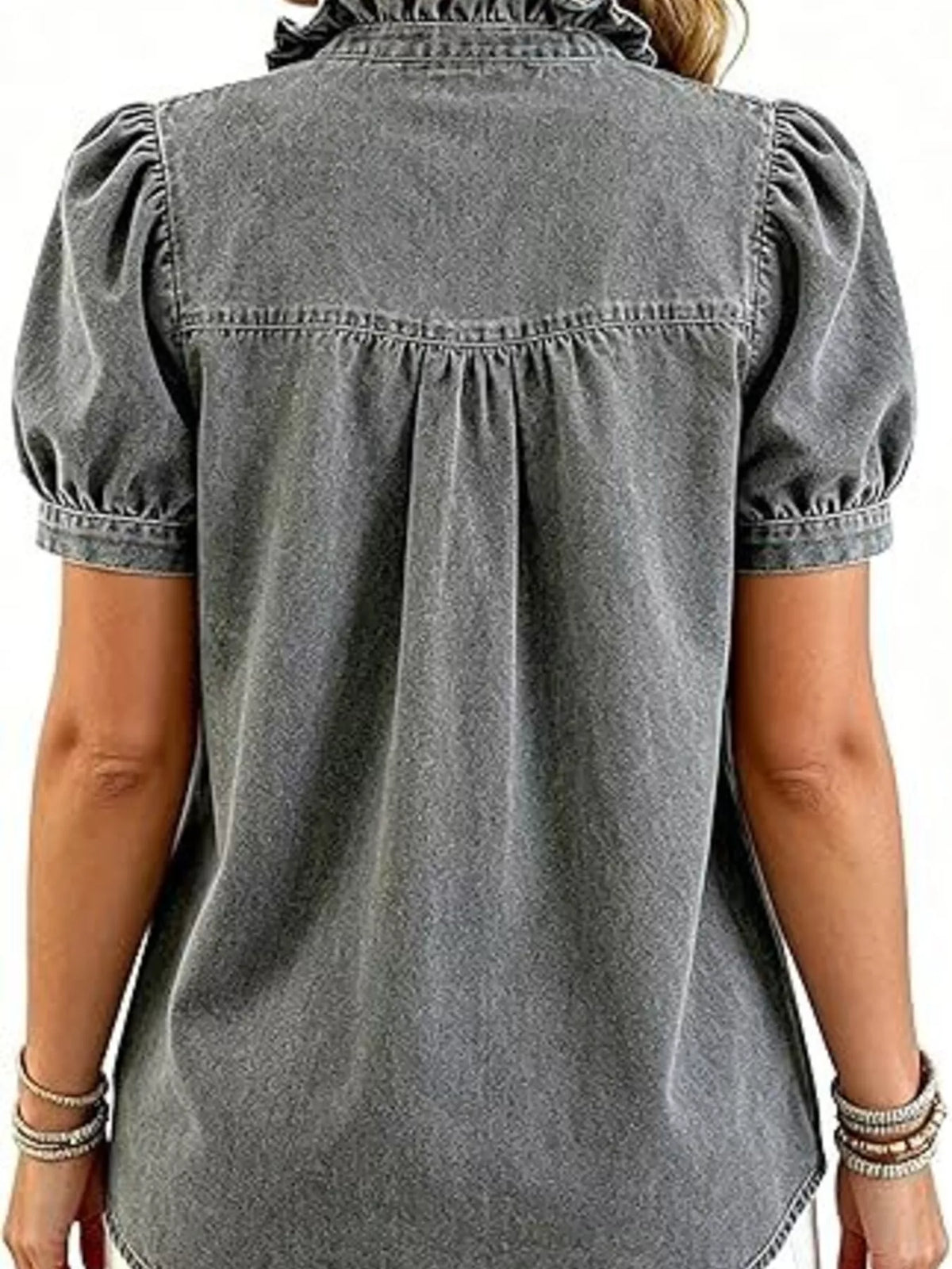 Frill Puff Sleeve Denim Top (7)