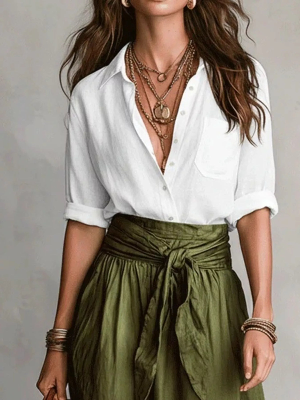 Full Size Button-down Shirt Skirt Set Plus (2)