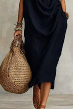 Sleeveless Drape Neck Midi Dress (12)