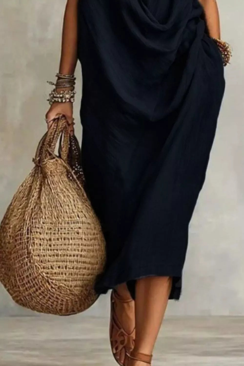 Sleeveless Drape Neck Midi Dress (12)