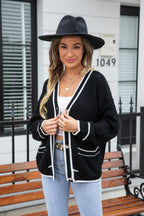 Waffle Knit V-neck Cardigan Pocket (6)