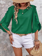 Ruffle Sleeve Solid Color Blouse (13)