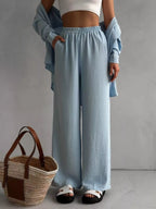 Button Up Long Sleeve Shirt Pants Set (4)