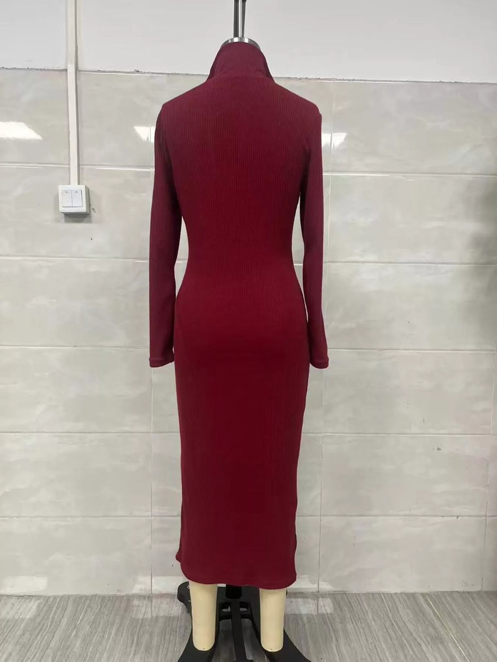 Ribbed Knit V-neck Sweater Dress (14)