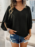 V-neck Batwing Sleeve Knit Top (22)
