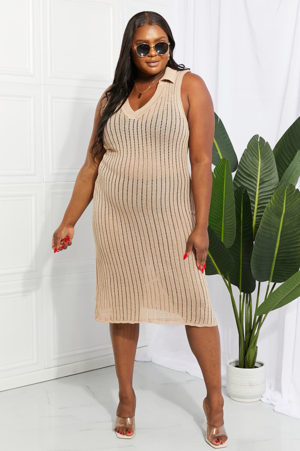 Openwork Johnny Collar Cover Up Dress (9)
