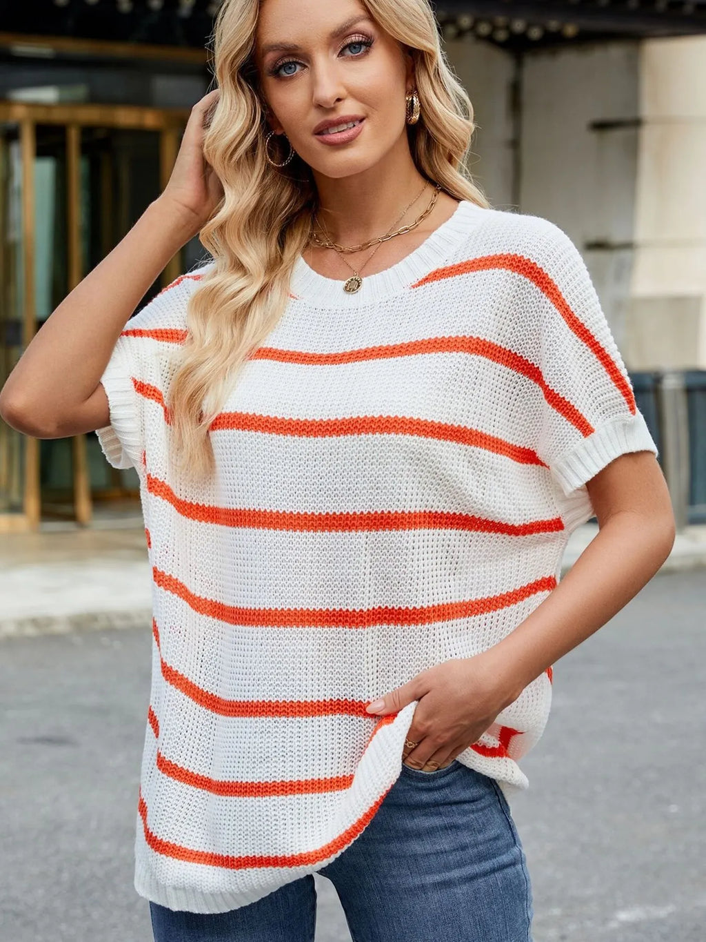 Striped Oversized Casual Sweater Relaxed Fit