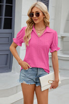 Eyelet Johnny Collar Short Sleeve Blouse (27)