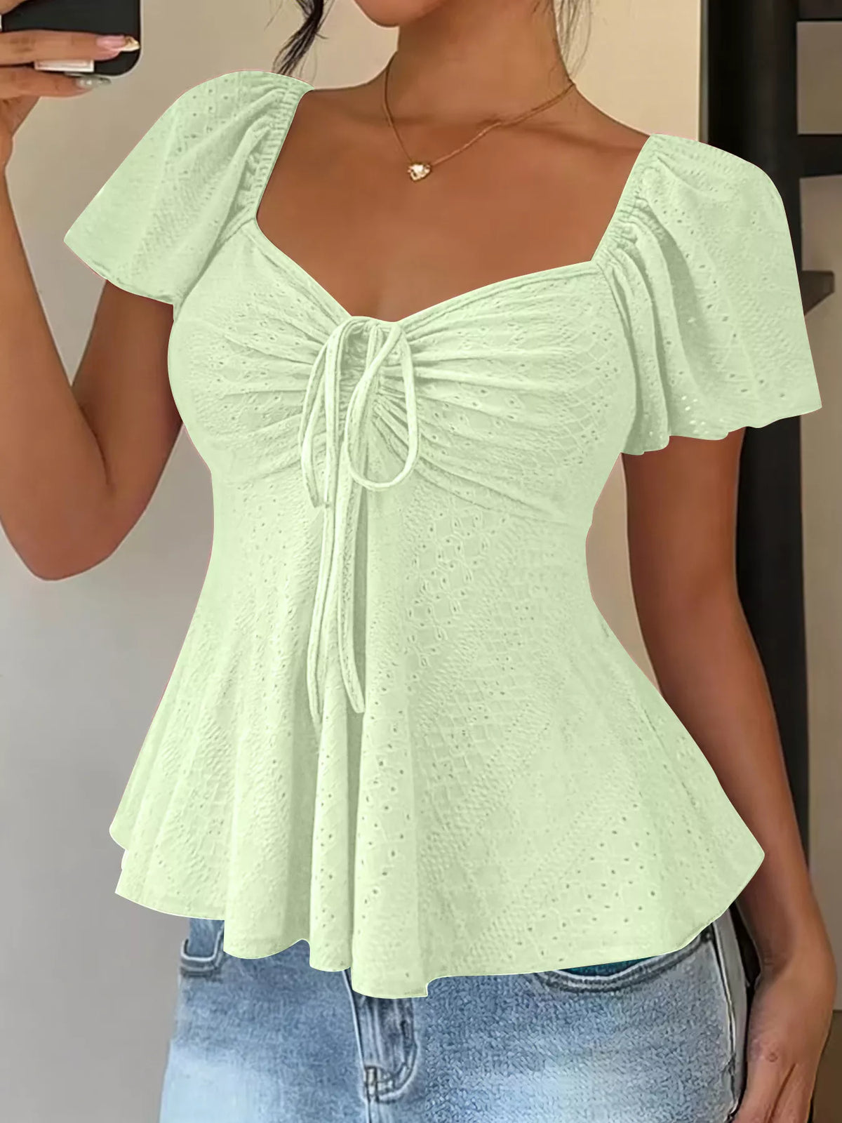Sweetheart Neck Flutter Sleeve Top (11)