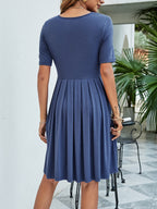 Pleated V-neck Short Sleeve Tee Dress (18)