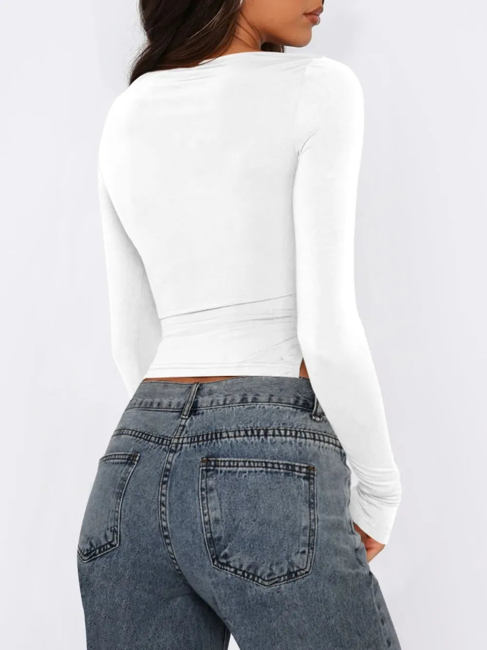 Tied Slit Round Neck Long Sleeve T-shirt (5)