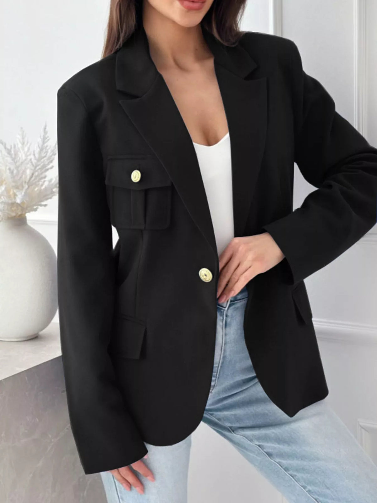 Lapel Collar One Button Blazer (18)