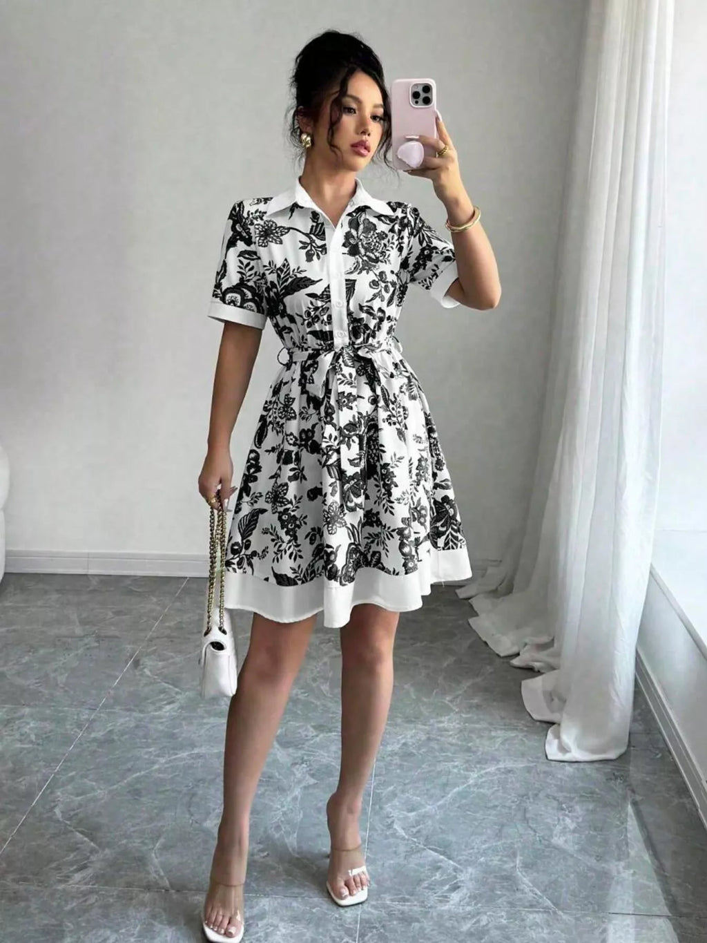 Floral Print Button-front Shirt Dress (4)