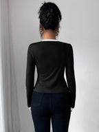 Contrast Trim Cardigan Tank Top Set (2)