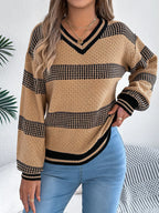 Contrast Striped V-neck Sweater (9)