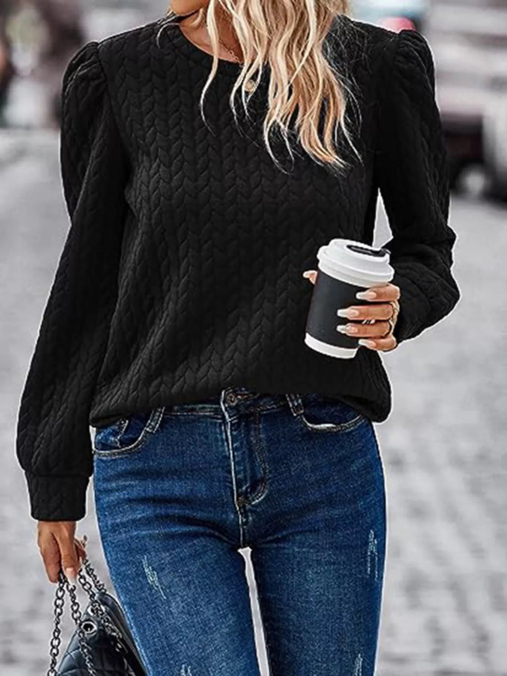 Texture Round Neck Long Sleeve Sweatshirt (12)