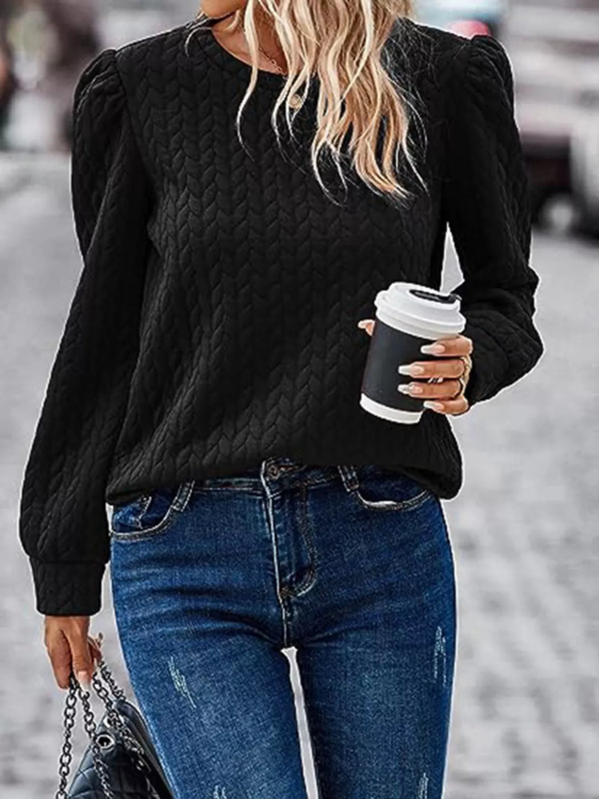 Texture Round Neck Long Sleeve Sweatshirt (12)