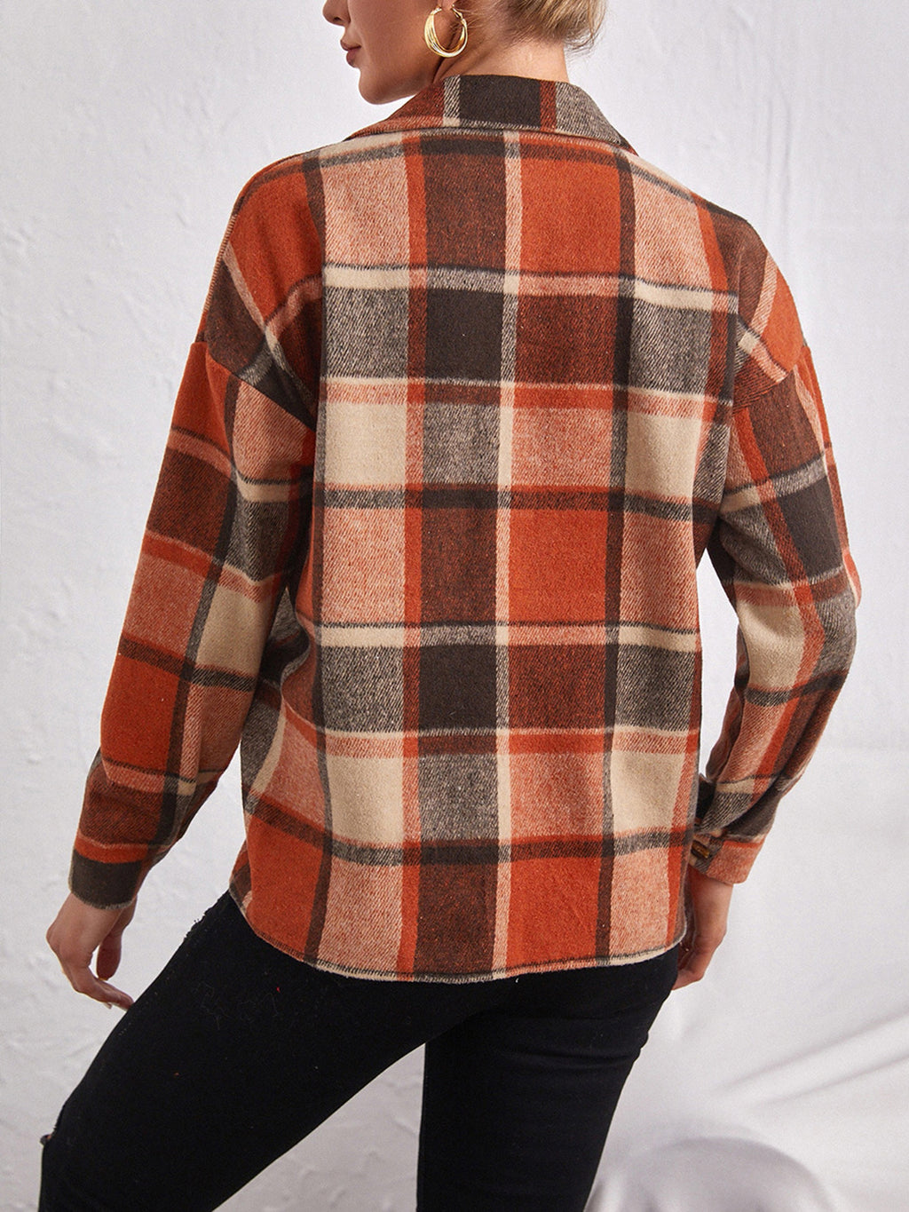 Plaid Collared Neck Button Down Jacket (2)