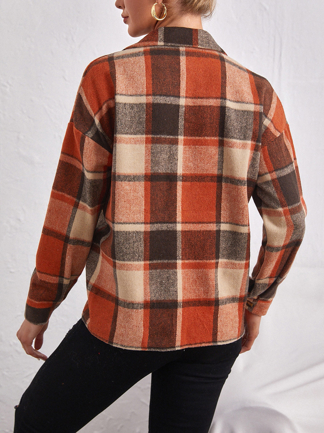 Plaid Collared Neck Button Down Jacket (2)